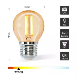 Żarówka LED 4W/230V Filament kulka G45 E27 barwa bursztynowa 400lm - 8433325196318