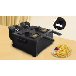 Podwójna frytkownica ze stali nierdzewnej i tacką 6L moc max 3600w - 8433325211936