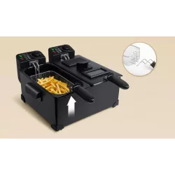 Podwójna frytkownica ze stali nierdzewnej i tacką 6L moc max 3600w - 8433325211936