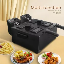 Podwójna frytkownica ze stali nierdzewnej i tacką 6L moc max 3600w - 8433325211936