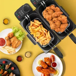 Podwójna frytkownica ze stali nierdzewnej i tacką 6L moc max 3600w - 8433325211936