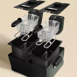 Podwójna frytkownica ze stali nierdzewnej i tacką 6L moc max 3600w - 8433325211936