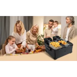 Podwójna frytkownica ze stali nierdzewnej i tacką 6L moc max 3600w - 8433325211936