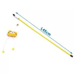 Wędka dla kota 45cm z główką kota, kulkami kocimiętką i dzwonkiem - 8719138204595