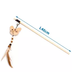 Wędka dla kota 40cm z główką kota, piórkami kocimiętką i dzwonkiem - 8719138204601