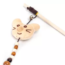 Wędka dla kota 40cm z główką kota, piórkami kocimiętką i dzwonkiem - 8719138204601