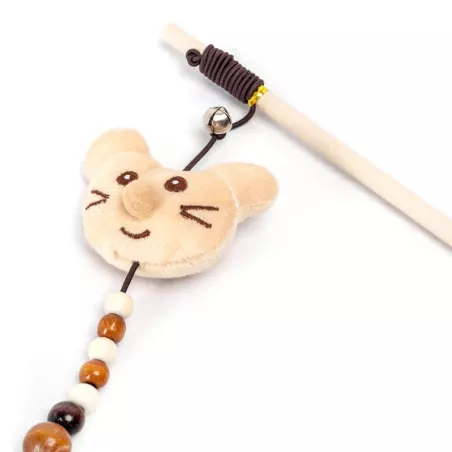 Wędka dla kota 40cm z główką kota, piórkami kocimiętką i dzwonkiem - 8719138204601