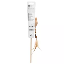 Wędka dla kota 40cm z główką kota, piórkami kocimiętką i dzwonkiem - 8719138204601