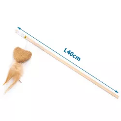 Wędka dla kota 40cm z serduszkiem, piórkami kocimiętką i dzwonkiem - 8719138204618
