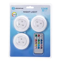 3xLampka nocna RGB kolorowa z pilotem do sterowania na 3 baterie AAA - 8433325338961