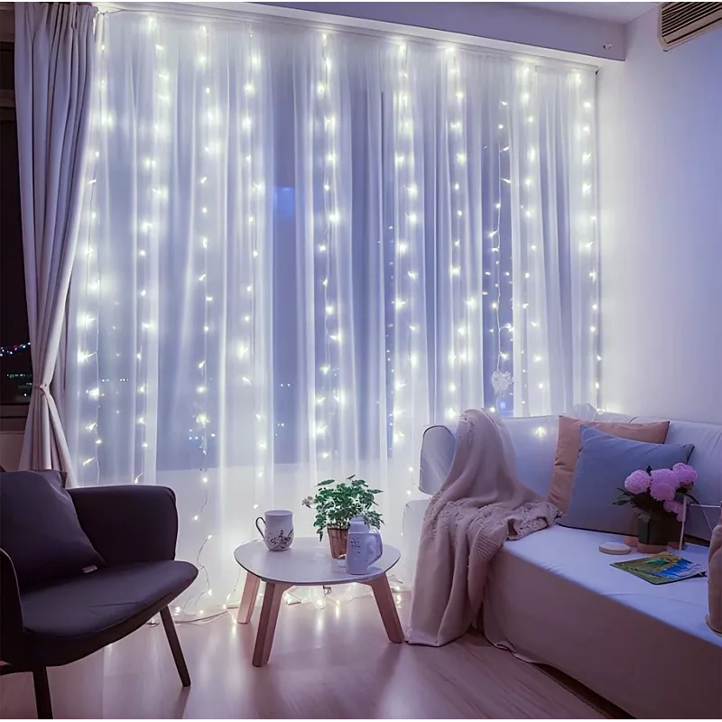 Lampki choinkowe kurtyna świetlna 200LED 2x2m biała zimna IP44 3.6W - 8433325300104