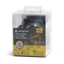 Lampki choinkowe 15mb sznur 150 led na baterie białe ciepłe 8 funkcji - 8433325297329