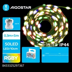 Kolorowe lampki choinkowe 5mb sznur 50 led na baterie RGBY 8 funkcji - 8433325297367