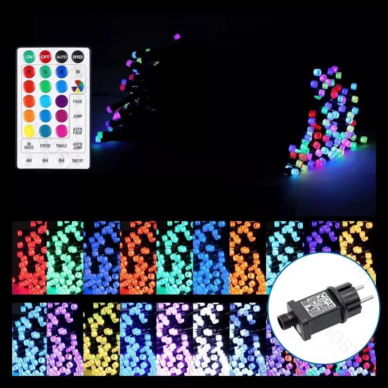Lampki choinkowe 50m 500 LED kolorowe RGB z pilotem zewnętrzne 31V - 8433325382186