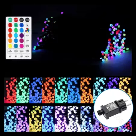 Lampki choinkowe 50m 500 LED kolorowe RGB z pilotem zewnętrzne 31V - 8433325382186