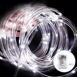 Wężyk led 15mb sznur 150 led Φ5mm na baterie białe zimne 8 funkcji - 8433325307172