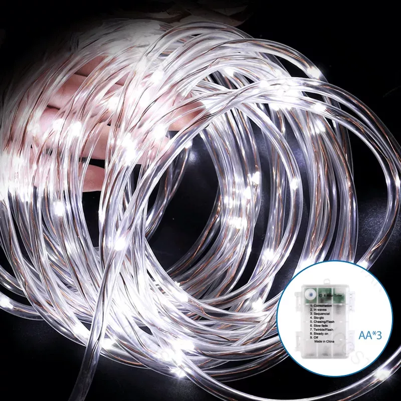 Wężyk led 15mb sznur 150 led Φ5mm na baterie białe zimne 8 funkcji - 8433325307172