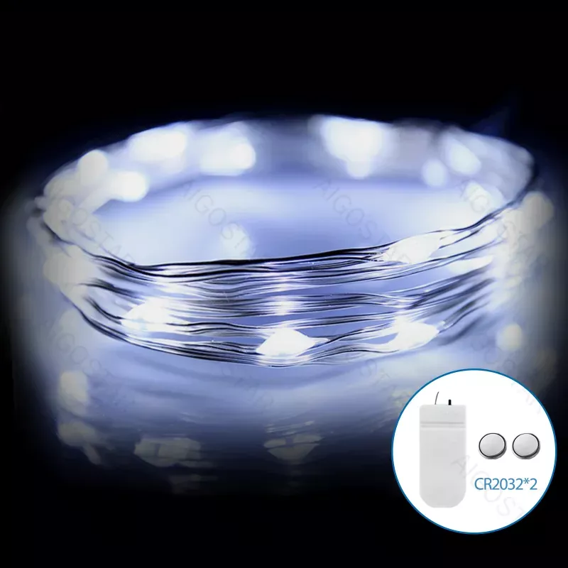 Taśma świetlna z drutu miedzianego na baterie guzikowe, Zimna biel, - 8433325297121