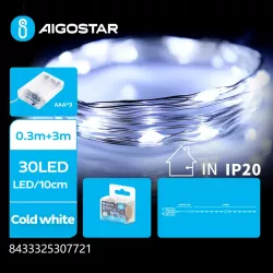 Taśma świetlna z drutu miedzianego na baterie guzikowe, Zimna biel, - 8433325297121