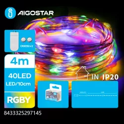 Taśma świetlna z drutu miedzianego na baterie guzikowe, RGBY, 4 m - 8433325297145