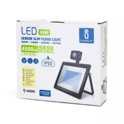 LED Ultracienki reflektor z czujnikiem czarny 50W Odlewanie - 8433325198435