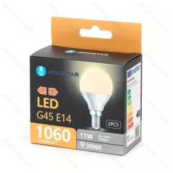 Żarówka LED 11W 3000K 1060lm biała kulka G45 E14 2szt białe ciepłe - 8433325387808