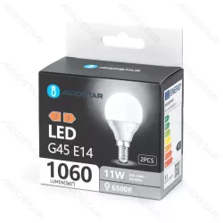 Żarówka LED 11W 6500K 1060lm biała kulka G45 E14 2szt białe zimne - 8433325387846