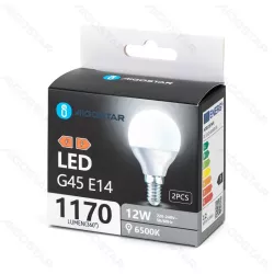 Żarówka LED 12W 6500K 1170lm biała kulka G45 E14 2szt białe zimne - 8433325388089