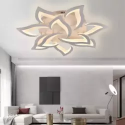 Lampa Sufitowa Kwiat Lotosu do Sypialni Biała Żyrandol LED z Pilotem - 5905965398405