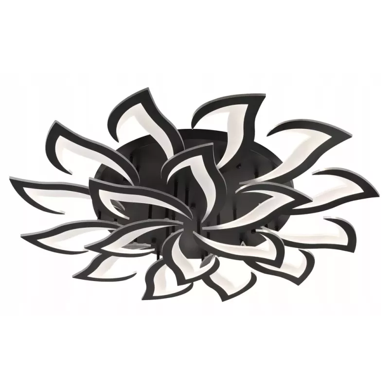 Duża Lampa Sufitowa Kwiat Lotosu do Sypialni Czarna Żyrandol LED z Pilotem - 5905965398412