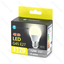 Żarówka LED 12W 4000K 1170lm biała neutralna kulka G45 E14 opak. 2szt - 8433325388126