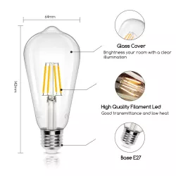 Żarówka LED Filament ST64 retro E27 4W/230V przezroczysta ciepła 480lm - 8433325198909