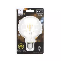 Żarówka LED 6W/230V Filament kula G80 E27 barwa biała ciepła 720lm - 8433325198985