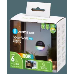 Lampka ozdobna ścienna solarna 6 lm kolorowa RGB ogrodowa zewnętrzna - 8433325321826