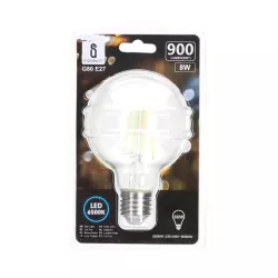 Żarówka LED 8W/230V Filament kula G80 E27 barwa biała zimna 900lm - 8433325199012