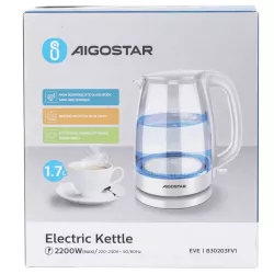 Szklany czajnik elektryczny Adam 1,7l 2200W z niebieskim podświetleniem - 8433325295929