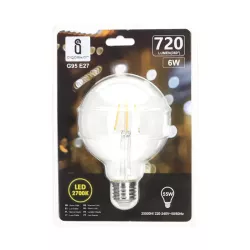 Żarówka LED 6W/230V Filament kula G95 E27 barwa biała ciepła 720lm - 8433325199043