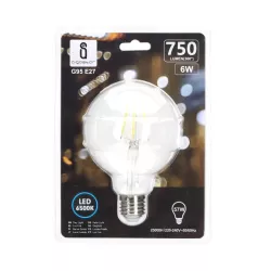 Żarówka LED 6W/230V Filament kula G95 E27 barwa biała zimna 750lm - 8433325199050