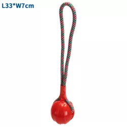 Szarpak dla psa 33x7cm pleciony sznur z czerwoną kulką do zabawy - 8719138229024