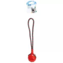 Szarpak dla psa 33x7cm pleciony sznur z czerwoną kulką do zabawy - 8719138229024