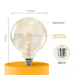 Żarówka LED 4W/230V Filament kula G125 E27 barwa bursztynowa 400lm - 8433325199234