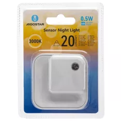 Lampka nocna LED z wyłącznikiem i czujnikiem nocy 0.5W 3000K 20lm IP20 - 8433325411787