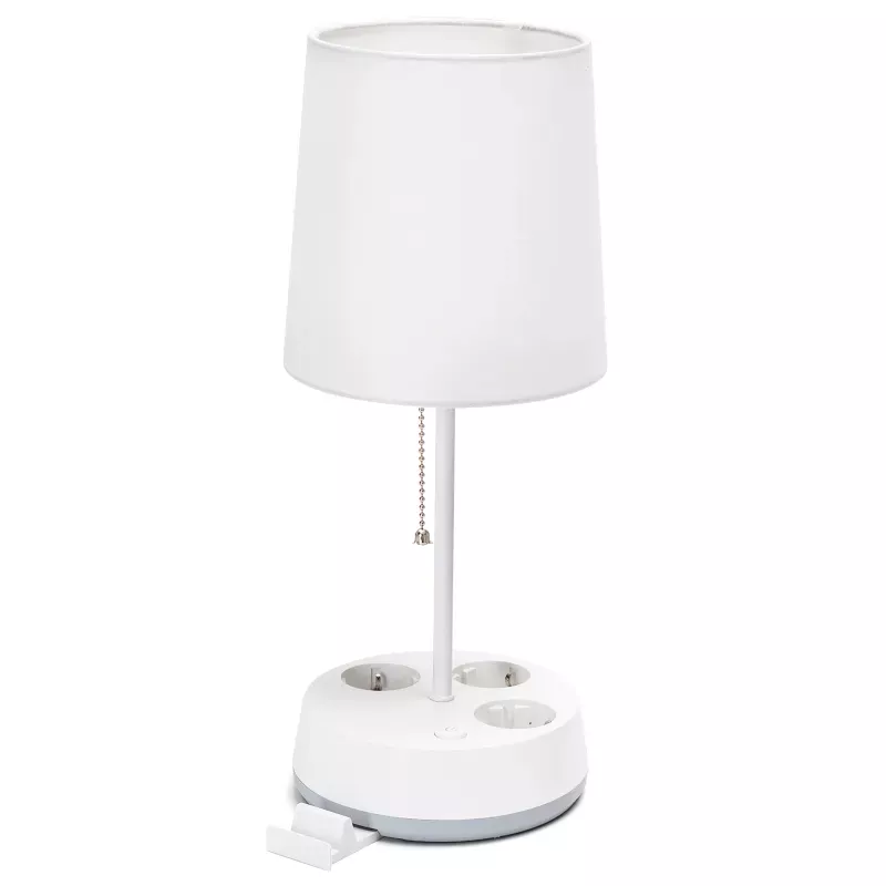 Lampa stołowa biała z listwą zasilającą 3 gniazdka E27 bez żarówki - 8433325415563