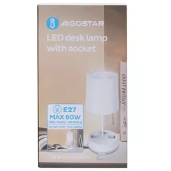 Lampa stołowa biała z listwą zasilającą 3 gniazdka E27 bez żarówki - 8433325415563