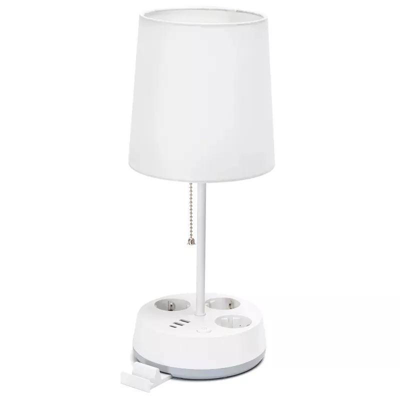 Lampa stołowa z listwą zasilającą 3 gniazdka i 3 USB E27 bez żarówki - 8433325415570