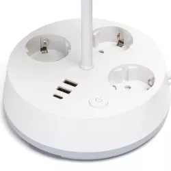Lampa stołowa z listwą zasilającą 3 gniazdka i 3 USB E27 bez żarówki - 8433325415570