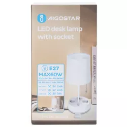 Lampa stołowa z listwą zasilającą 3 gniazdka i 3 USB E27 bez żarówki - 8433325415570
