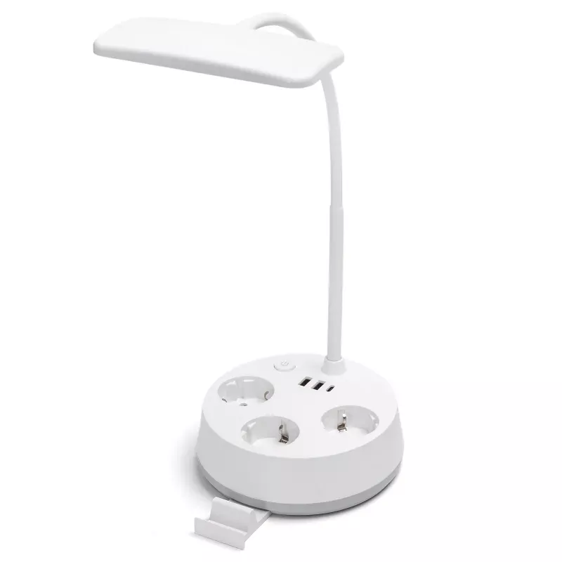 Lampa biurkowa 4.6W 450lm CCT z listwą zasilającą 3 gniazdka i 3 USB - 8433325415600