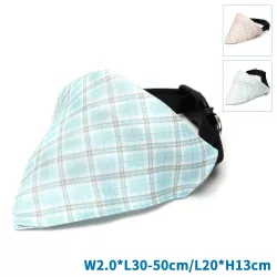 Trójkątny szalik 20x13cm chusta w kratę z obrożą 50cm dla psa lub kota - 8719138226962