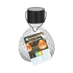 Szklana kula zawieszana fi 9.3 cm lampka solarna kolorowa z uchwytem - 8433325321604